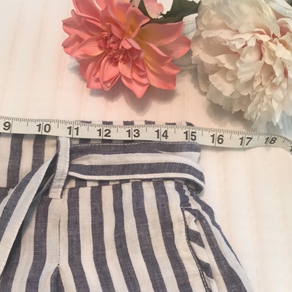 Cynthia Rowley 100% Linen Striped Paper Bag Shorts High Waisted Size 8 - Picture 9 of 11